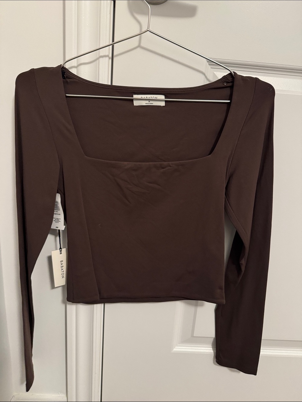 Babaton Chocolate Brown Square-Neck Long Sleeve Crop Top